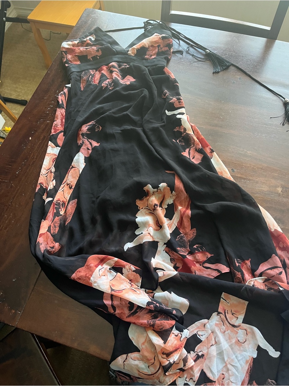 White House Black Market Black Maxi Dress with Pink Floral Print